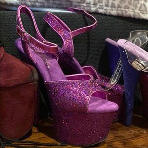 Pleaser Purple Platform Shoes with Glitter Finish